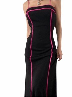 City Triangles Black Midi Dress with Pink Piping